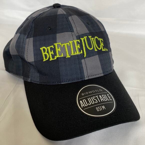 Beetlejuice OSFM Plaid NEW NWT Embroidered Logo Movie Merch Adjustable Bioworld - Picture 1 of 10